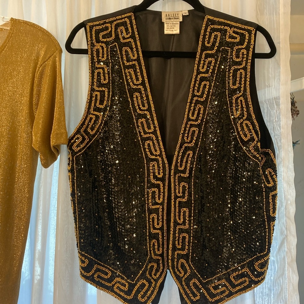 Black and Gold Sequin Vest